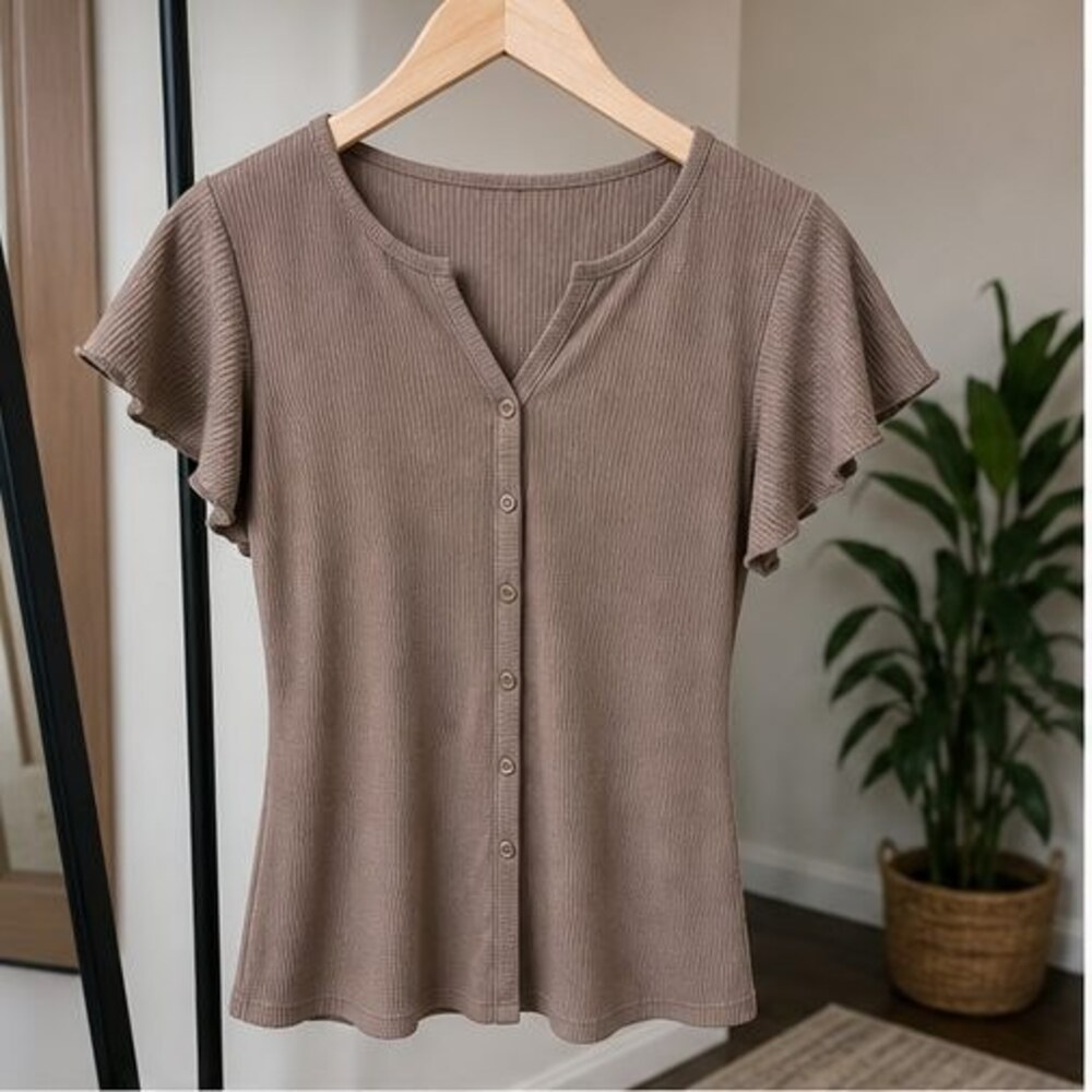 Taupe Lace Trim Top